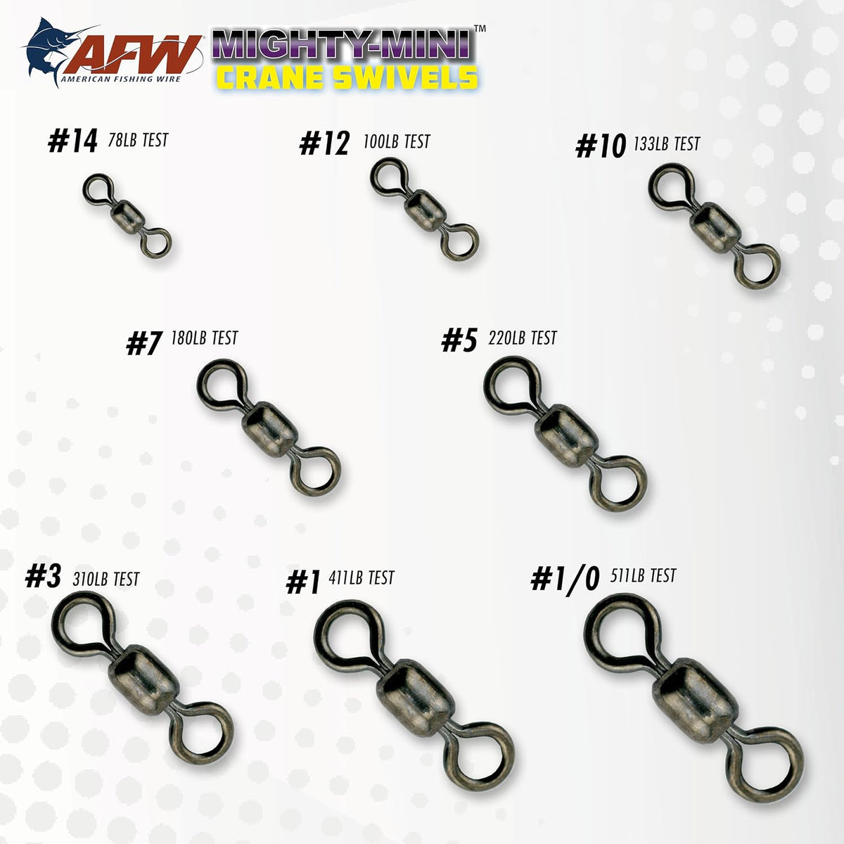 AFW Mighty-Mini Wire Crane Fishing Swivels, 411lb Test - 7 Pieces