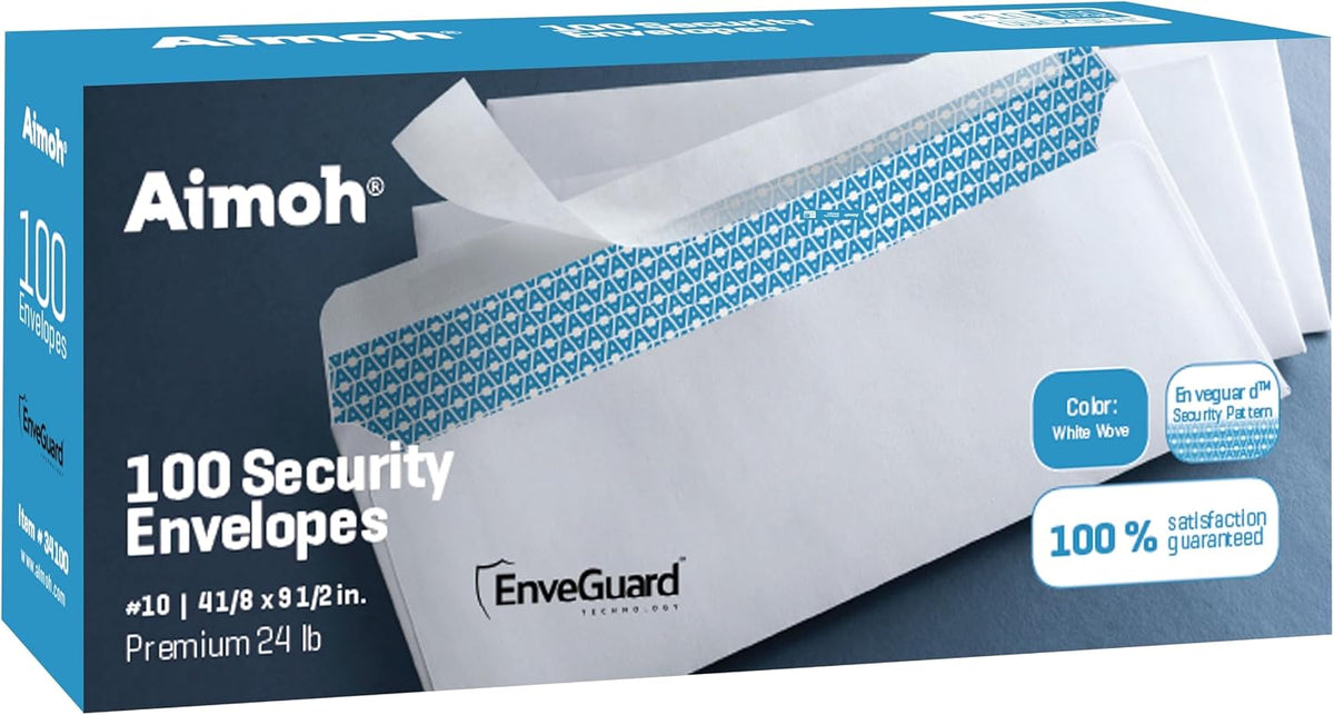 Aimoh#10 Business Envelopes Letter Size Windowless Self Seal Security 100ct