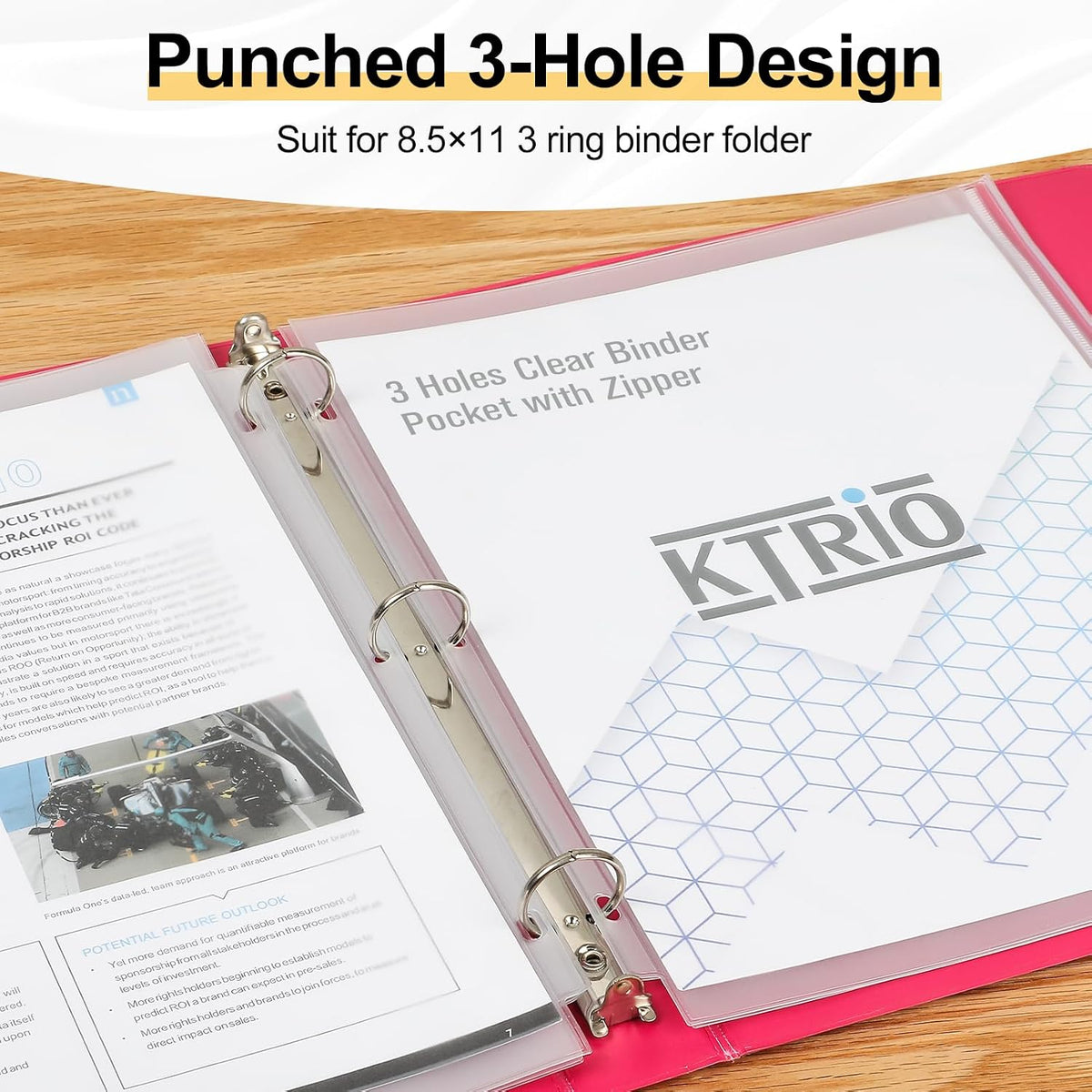 KTRIO 12 Pack Binder Pockets, 8.5 x 11 Zipper Pouches for 3 Ring Binders