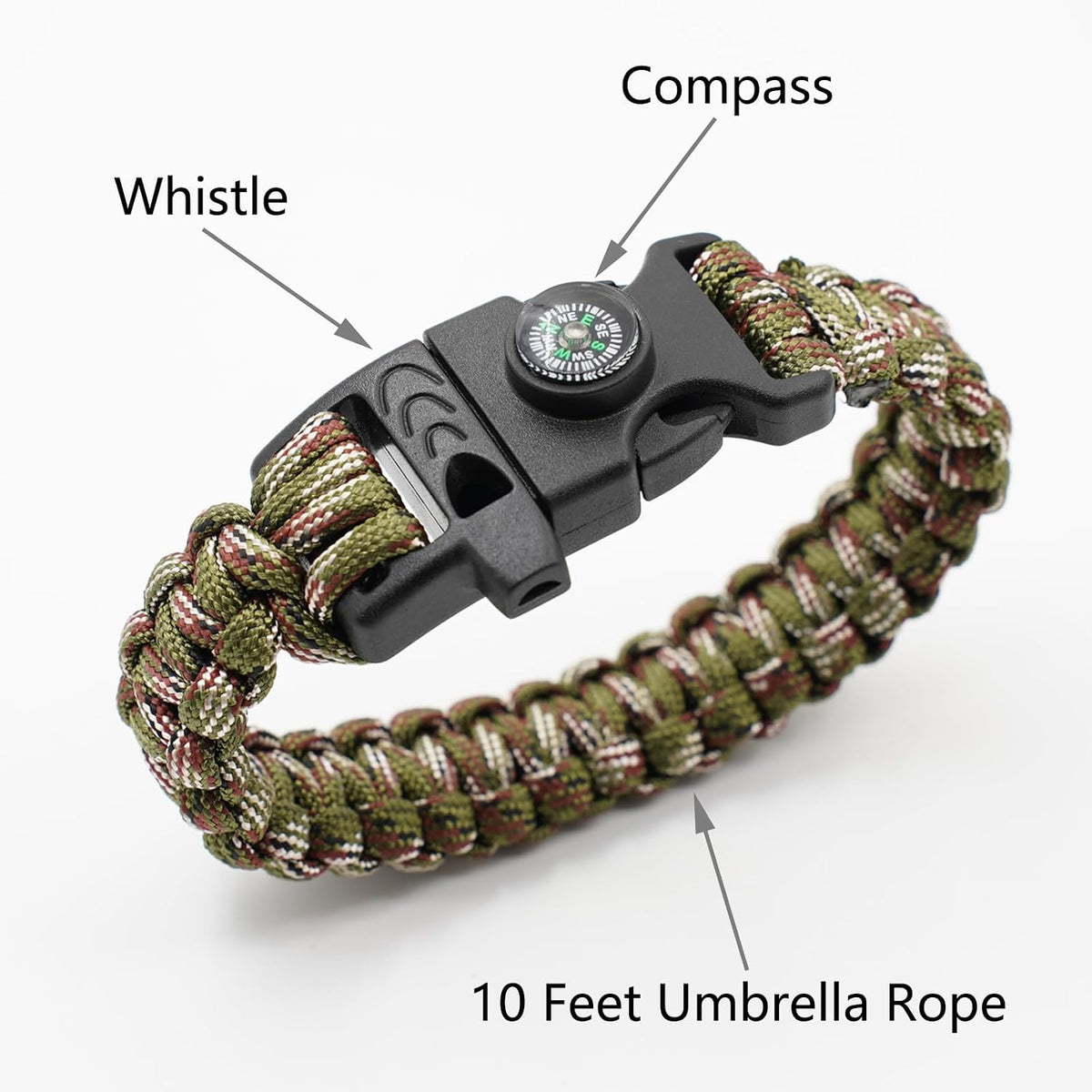 8 Pack Emergency Survival Bracelet with Whistle and Compass,Survival Kit
