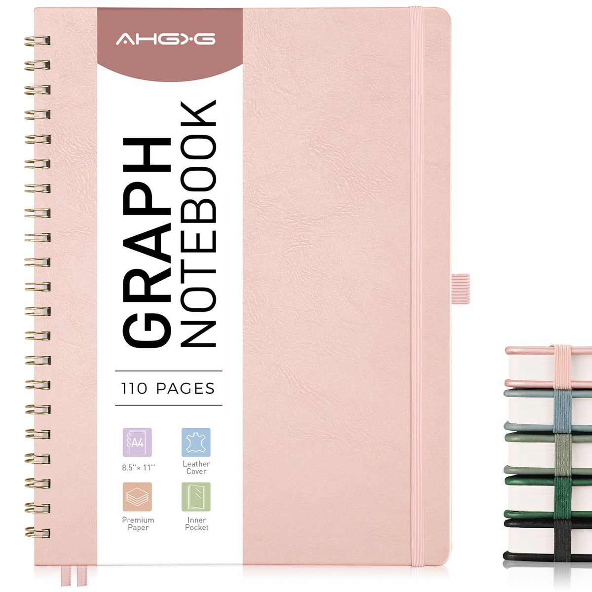 AHGXG Graph Paper Notebook, 140 Pages, B5 (7.6" x 10")
