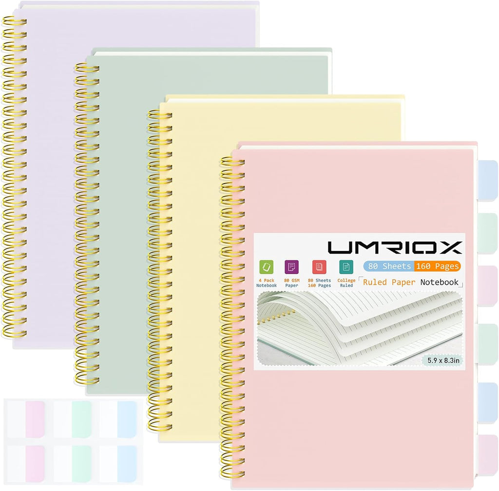 Umriox Small Spiral Notebook, 4 Pack 5.9" x 8.3" College Ruled Notebook