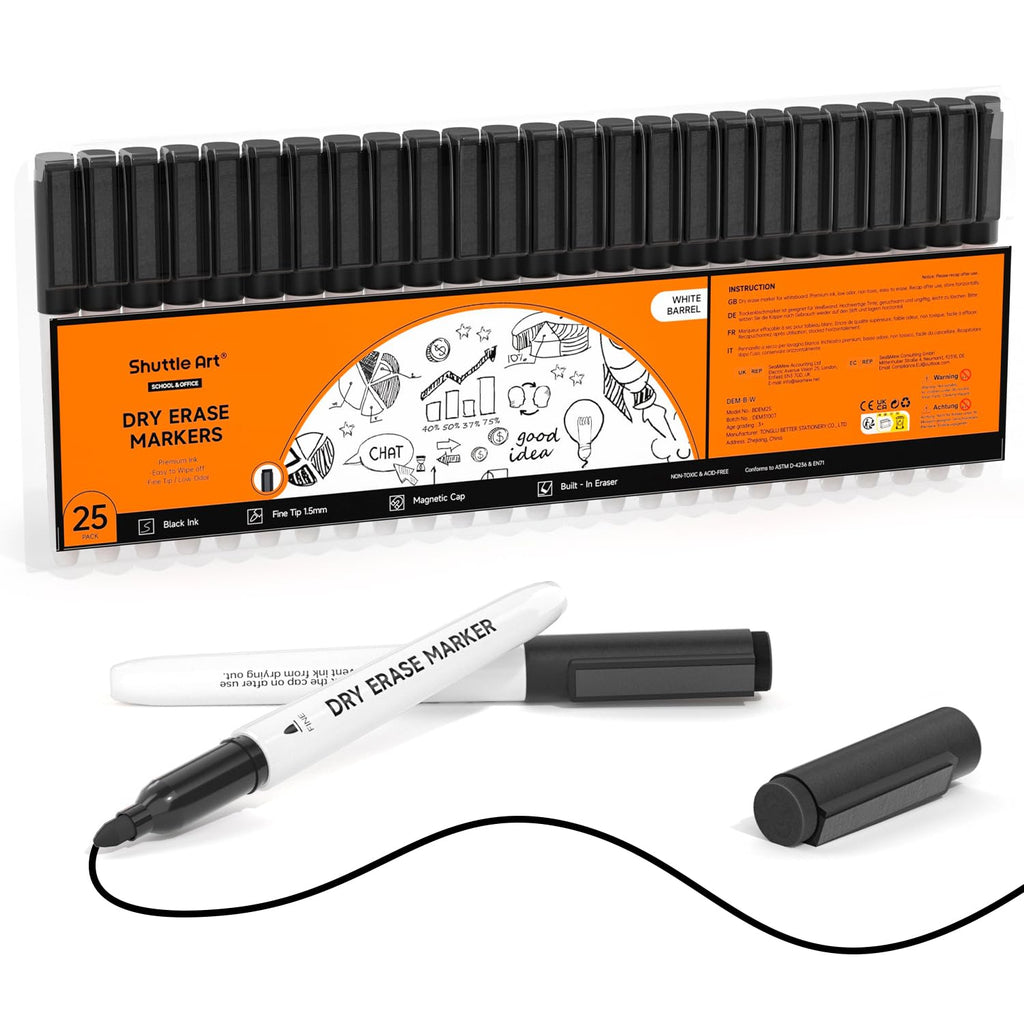 Shuttle Art Magnetic Whiteboard Markers, 20 Pieces Fine Tip and Eraser