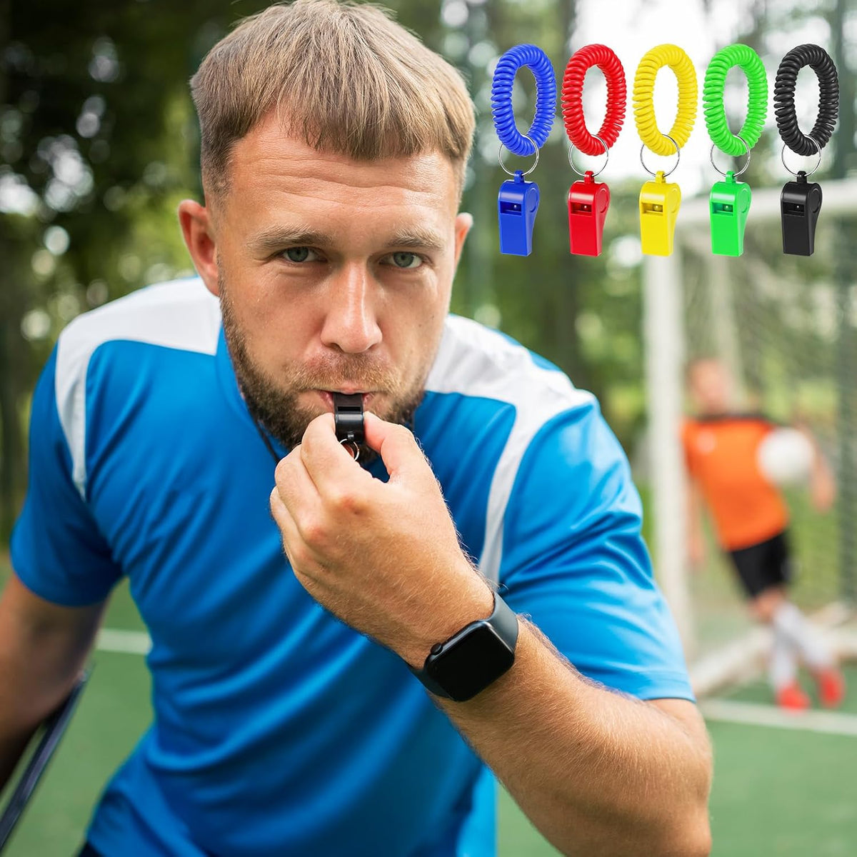 50 Pcs Colorful Plastic Whistles with Bracelet
