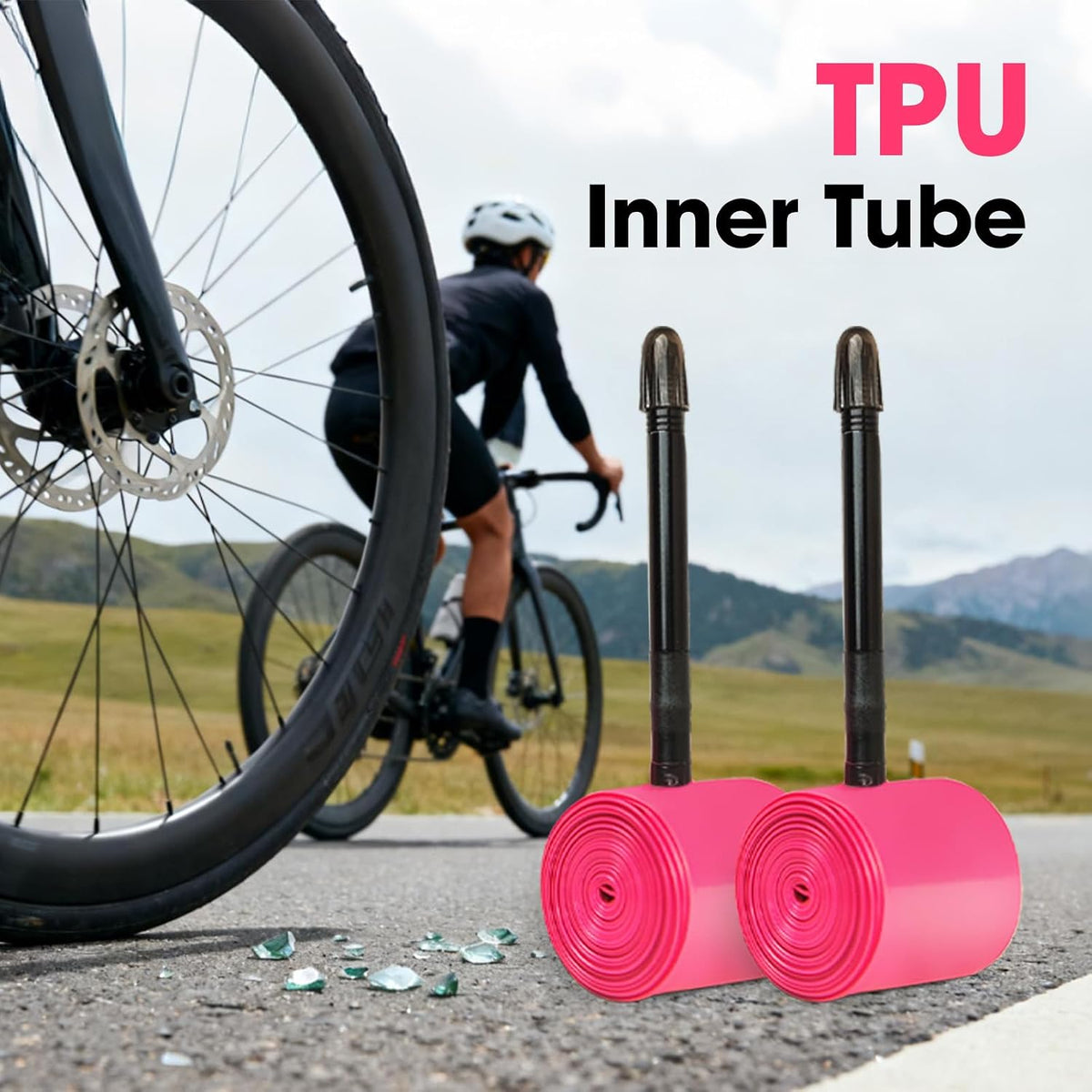 2-Pack TPU Inner Tubes 700Cx18-32C Ultra-Light 24g Bicycle Inner Tube with 45/65/85mm