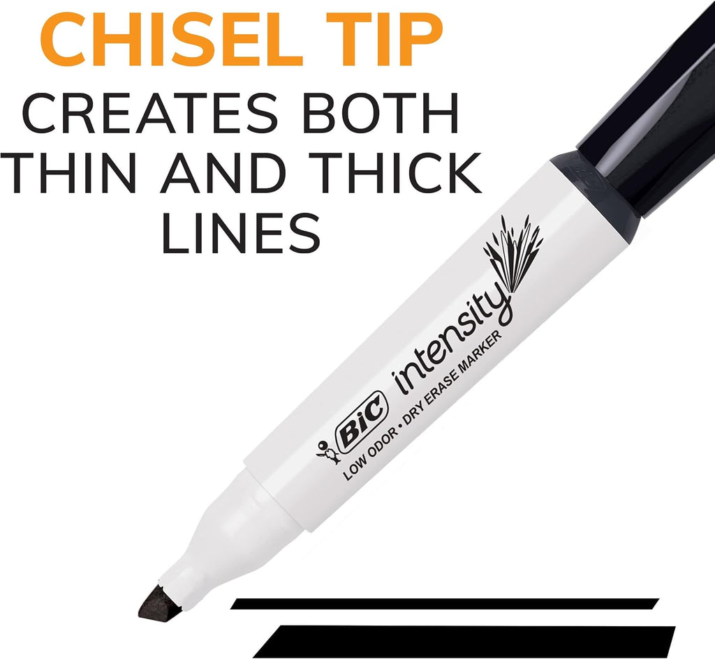 BIC Intensity Black Low Odor Dry Erase Markers, Chisel Tip, 12-Count