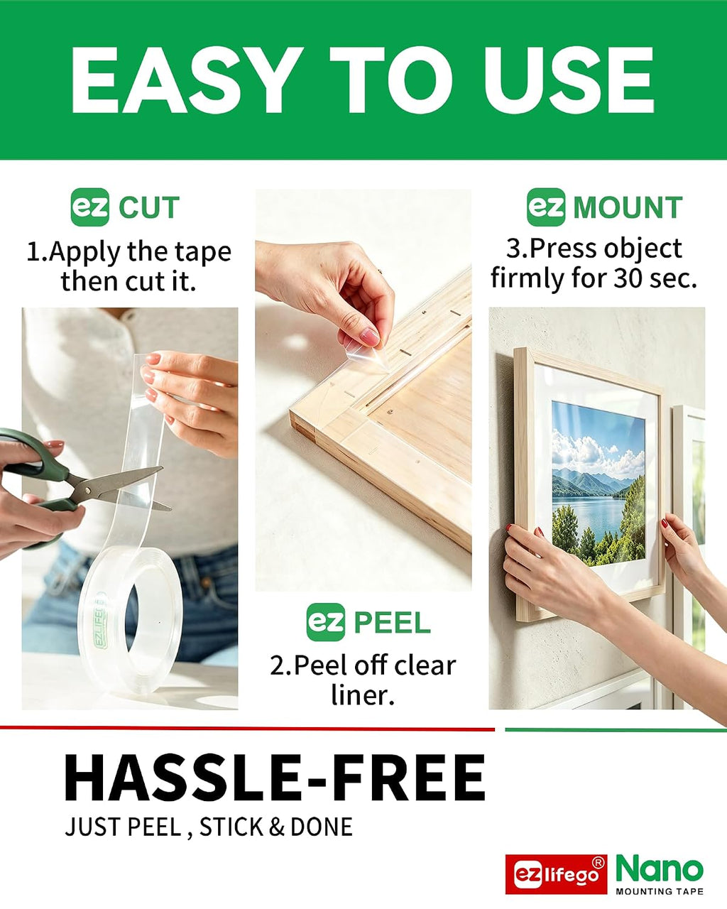 EZlifego Heavy Duty Invisible Bond Nano Double Sided Mounting Tape, 16.5FT