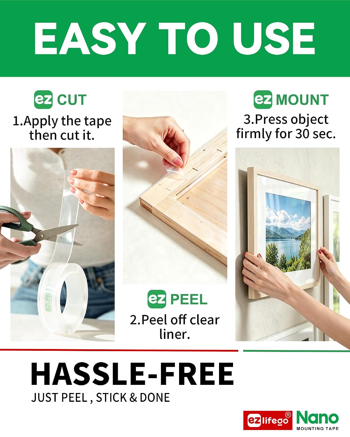 EZlifego Heavy Duty Invisible Bond Nano Double Sided Mounting Tape, 16.5FT