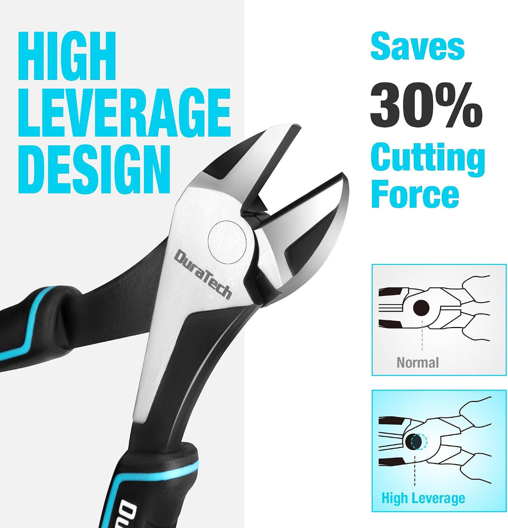 DURATECH 7" High Leverage Diagonal Cutters, Side Cutters, Wire Cutters