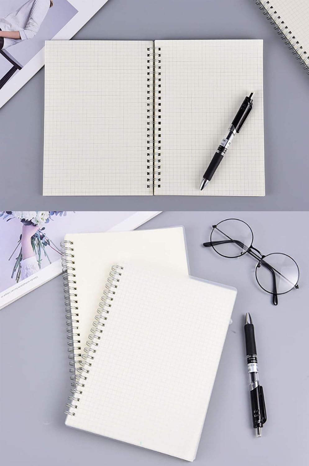 Yansanido Spiral Notebook, 3 Pcs A5 Thick Plastic Translucent Frosting Hardcover Graph