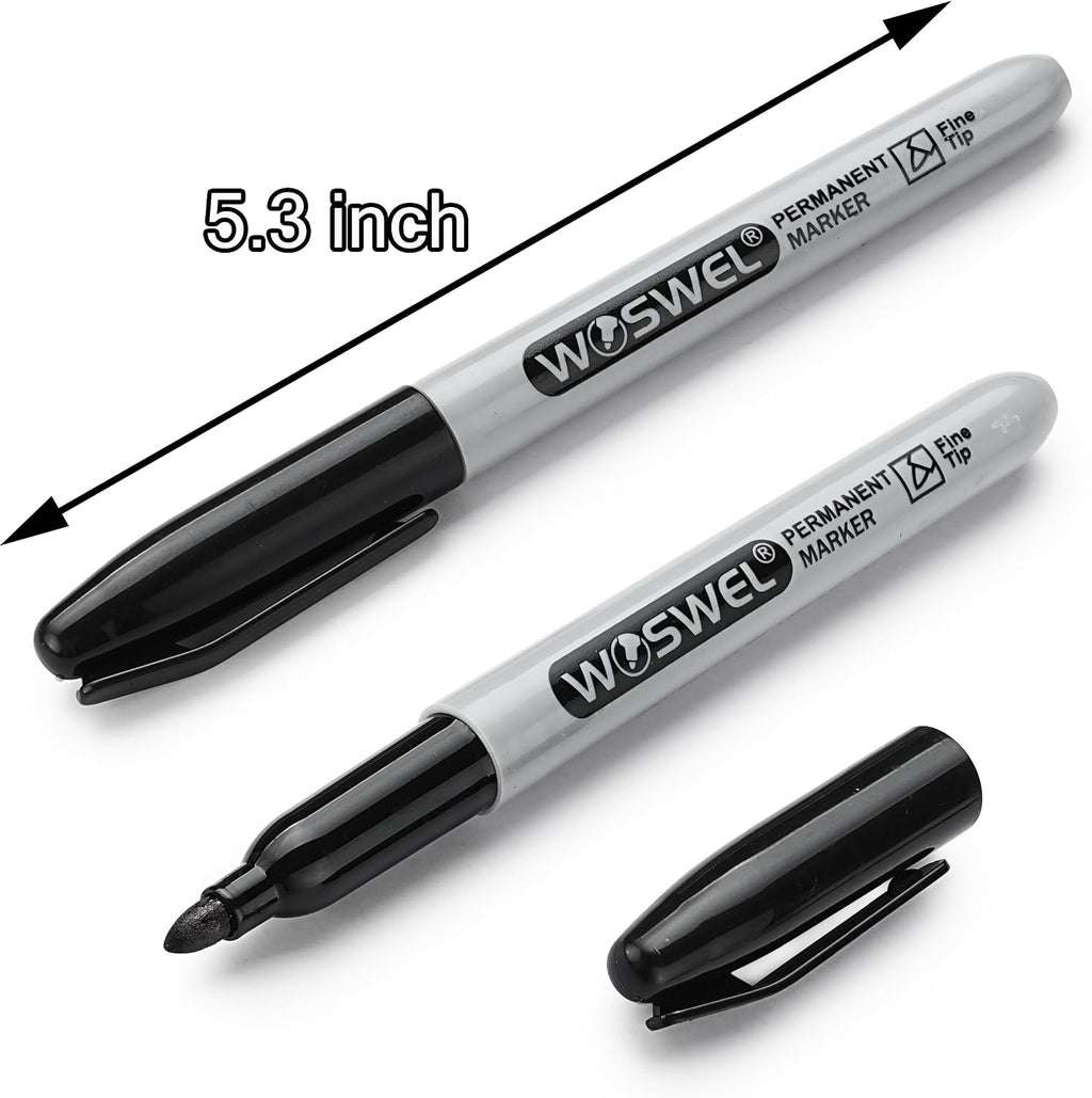 WOSWEL Permanent Markers Bulk, 50 Pack, Black Permanent Marker Pens, Fine Tip, Waterproof