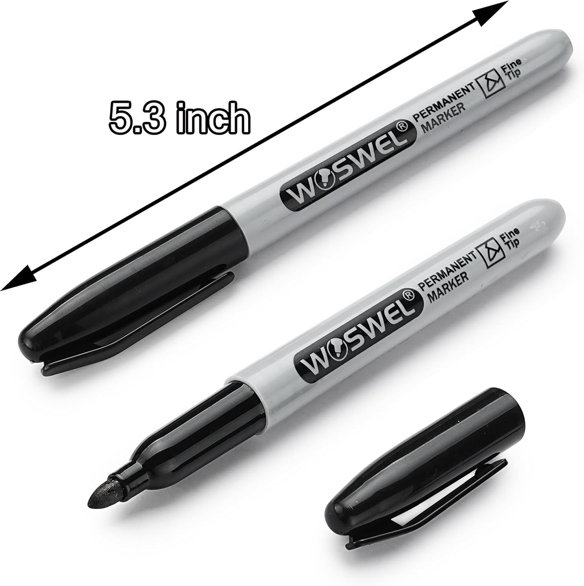 WOSWEL Permanent Markers Bulk, 50 Pack, Black Permanent Marker Pens, Fine Tip, Waterproof