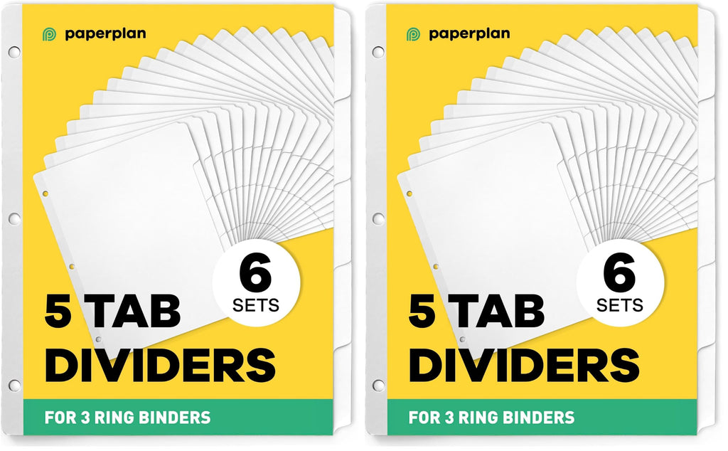 Binder Dividers with Tabs - (Set of 20) x 5 Tab Dividers for 3 Ring Binders, White