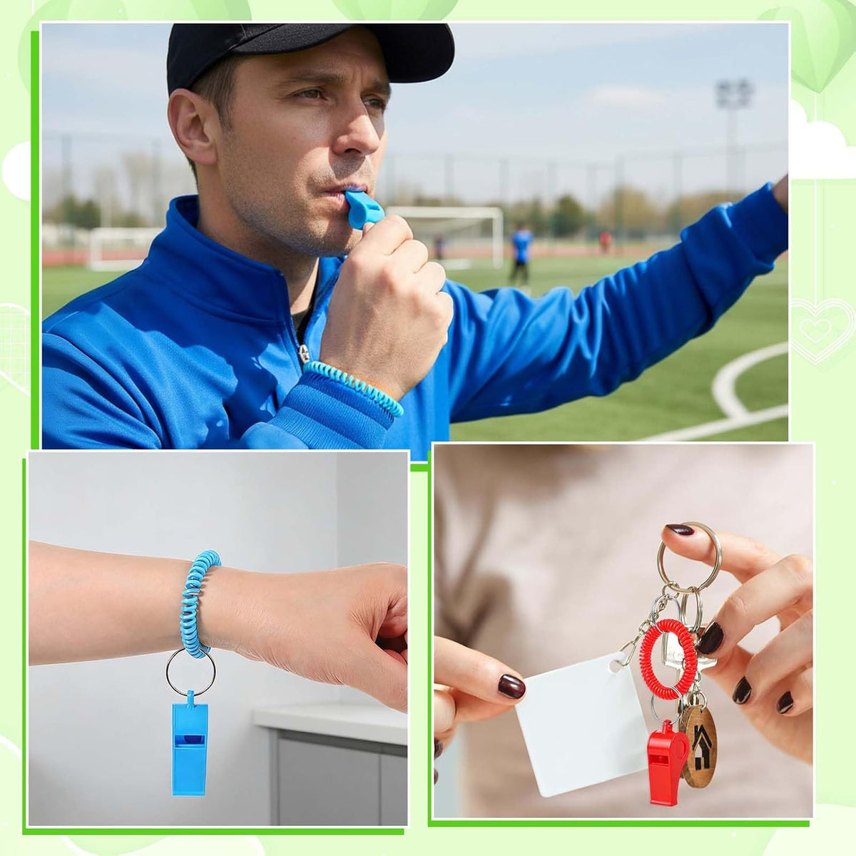 72 Pcs Sport Whistle with Bracelet, 6 Colors Loud Clear Plastic Whistles with Stretchable