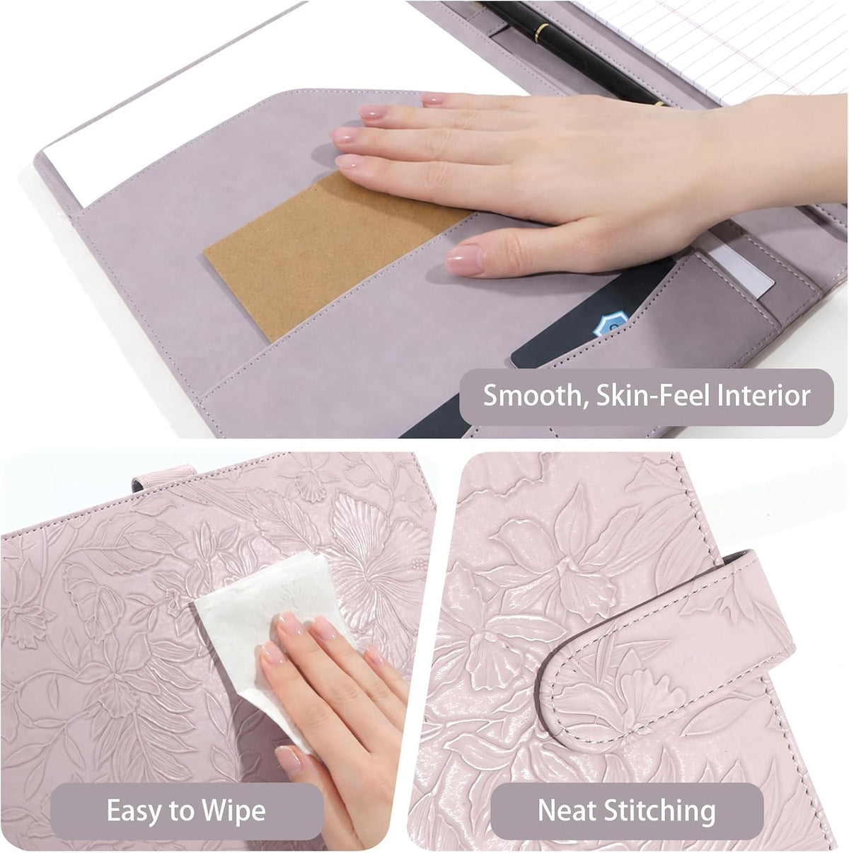 Professional Padfolio Portfolio Binder, Textured Embossing Faux Leather