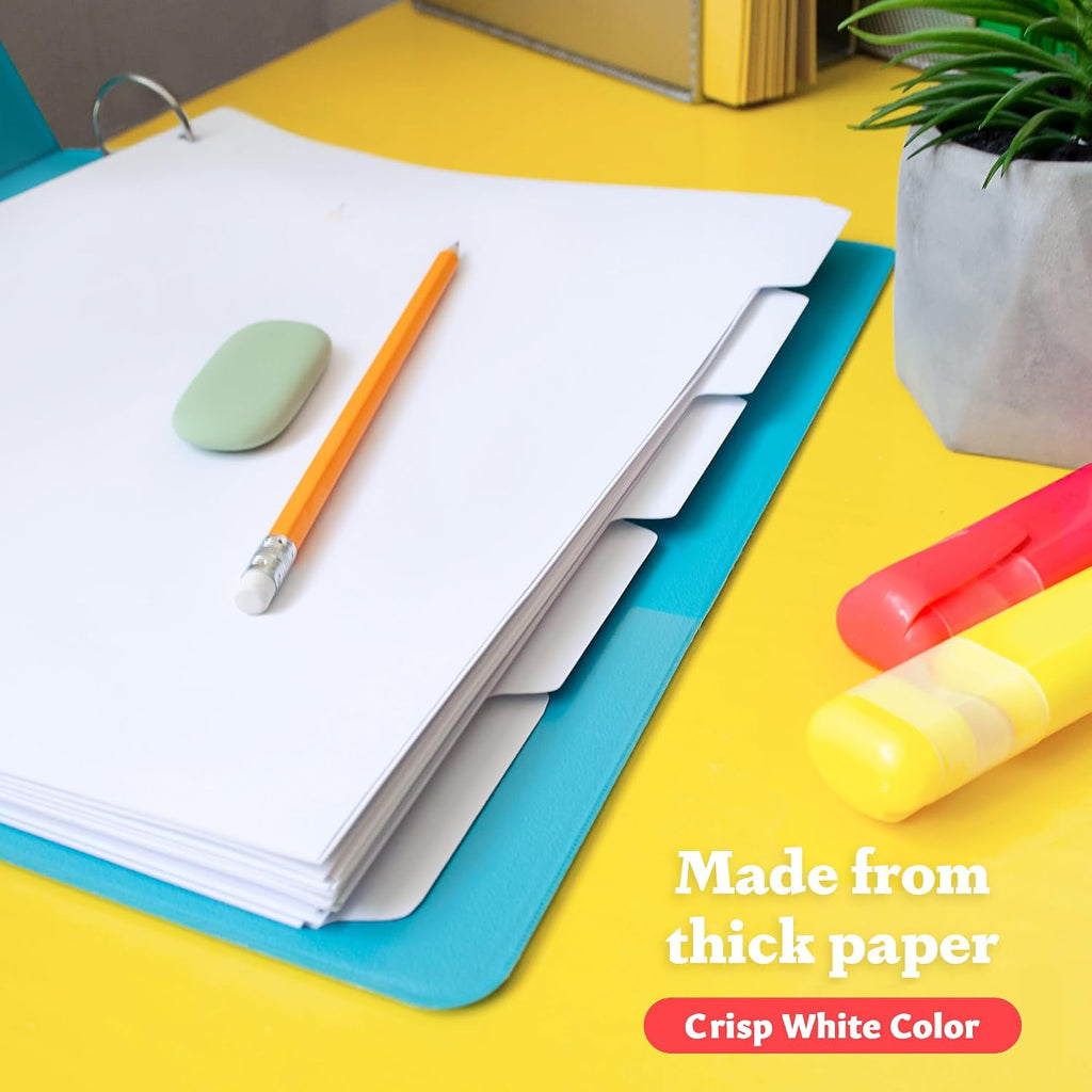 Binder Dividers with Tabs - (Set of 20) x 5 Tab Dividers for 3 Ring Binders, White