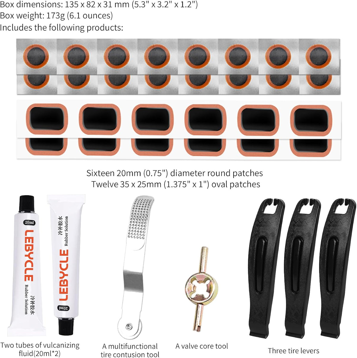 35 PCS Bike Tire Repair Kit, Bicycle Inner Tube Patch Kit with 28 PCS Vulcanizing Patches