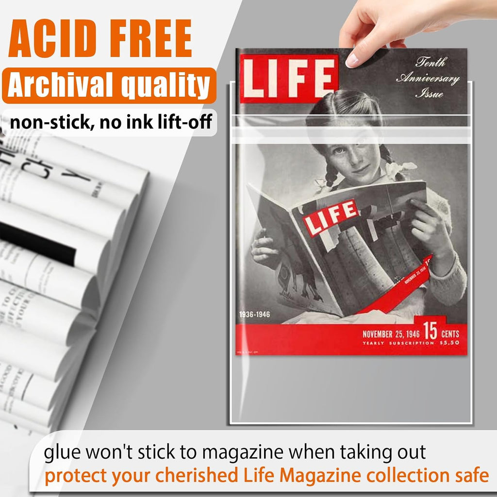 Protector Bag for Life Magazine Bags 100 Pack Crystal Clear, Acid-Free Archival Quality