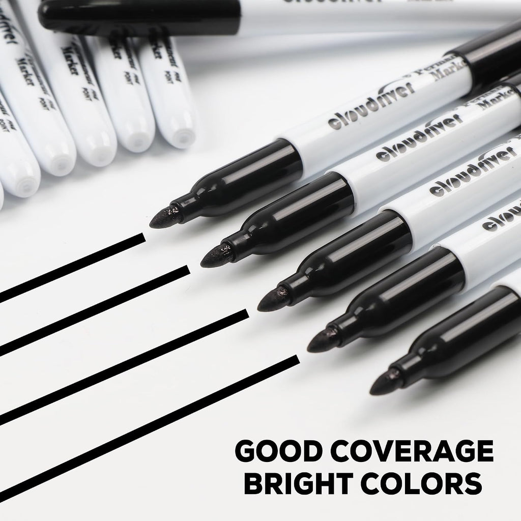 cloudriver Black Permanent Markers Fine Tip, 60 Packs Permanent Markers Bulk