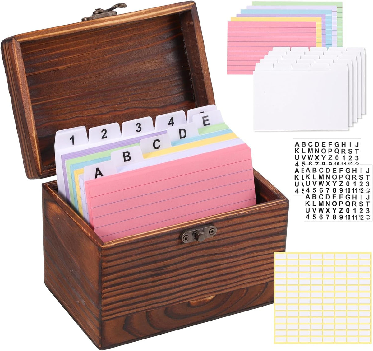 3x5 Index Card Box Wooden Origanizer Recipe Card Holder Set with Dividers