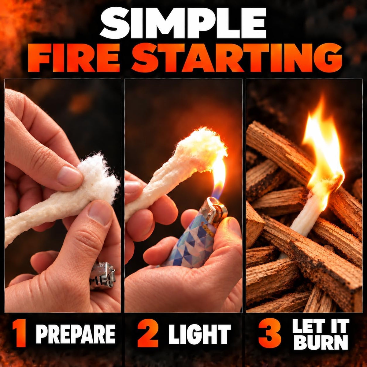 Wax Fire Starter Sticks, 10 Pack, for Campfires and Grills