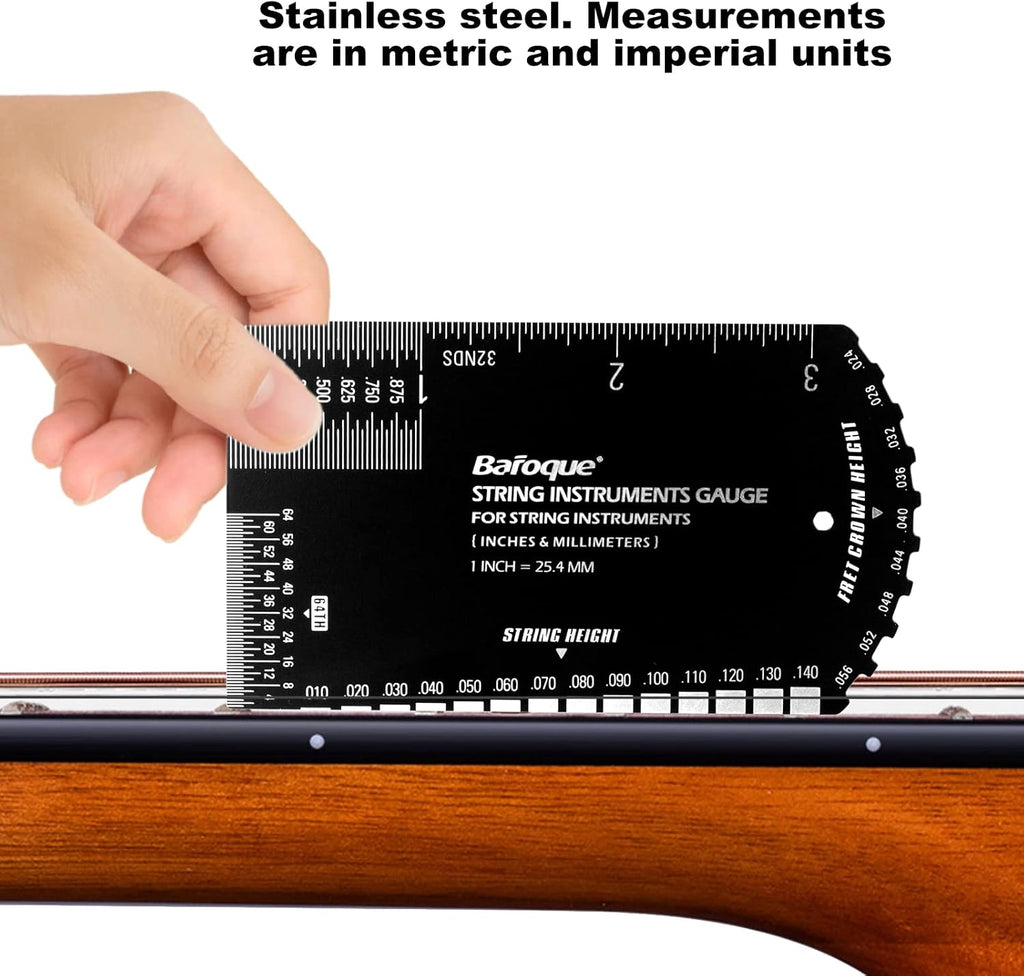 Guitar String Action Gauge Ruler,Fret Rocker with Thick Leather Case