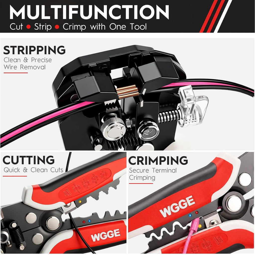 WG-014 3-in-1 Self-Adjusting Wire Stripper, Cutter and Crimper, 10-24 AWG