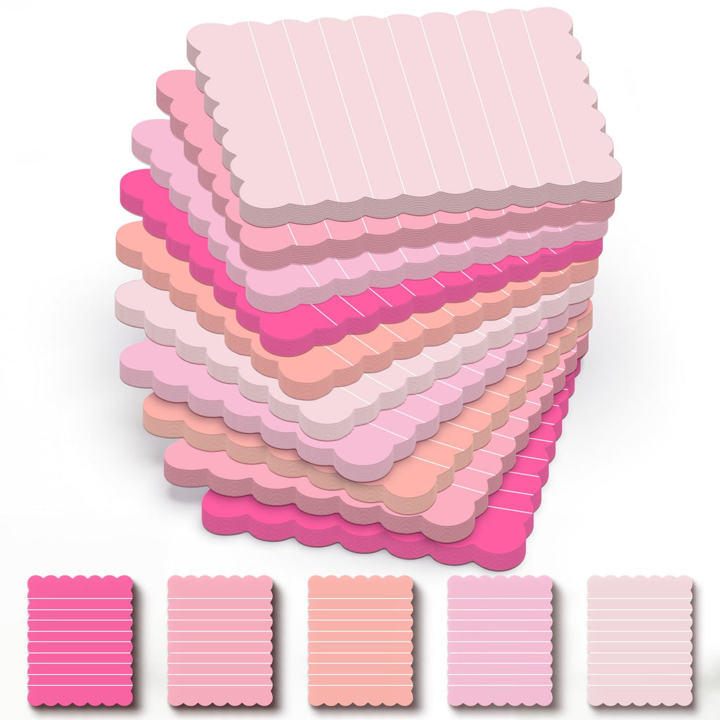 Epakh 10 Pack Scalloped Line Sticky Notes, Gradient Pink Pads, 3 x 4 Inch