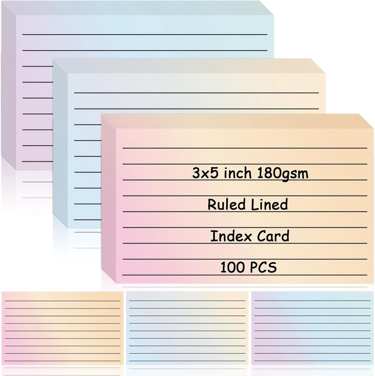100 Pack Ruled Index Cards 3x5 Gradient Colored Index Cards Heavy Weight Note Cards