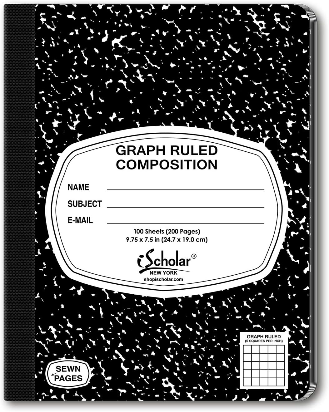 iScholar Composition Book, 100 Sheets, 5 x 5 Graph Ruled, 9.75 x 7.5-Inches