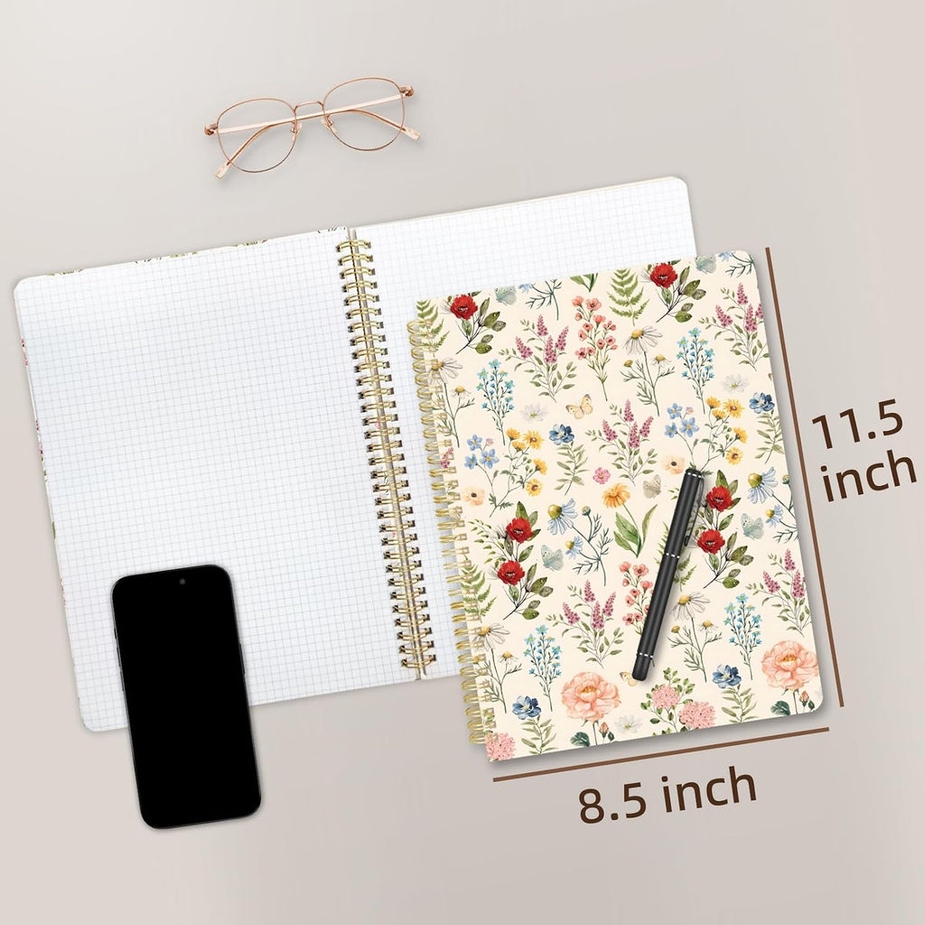 Cute Spiral Notebook 8.5 x 11 Graph Paper Journal A4, Plant Flower