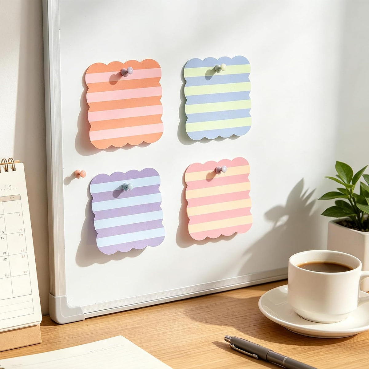 JarThenaAMCS 18 Pack Scalloped Sticky Notes, Colorful Pastel Stripe, 3 Inch