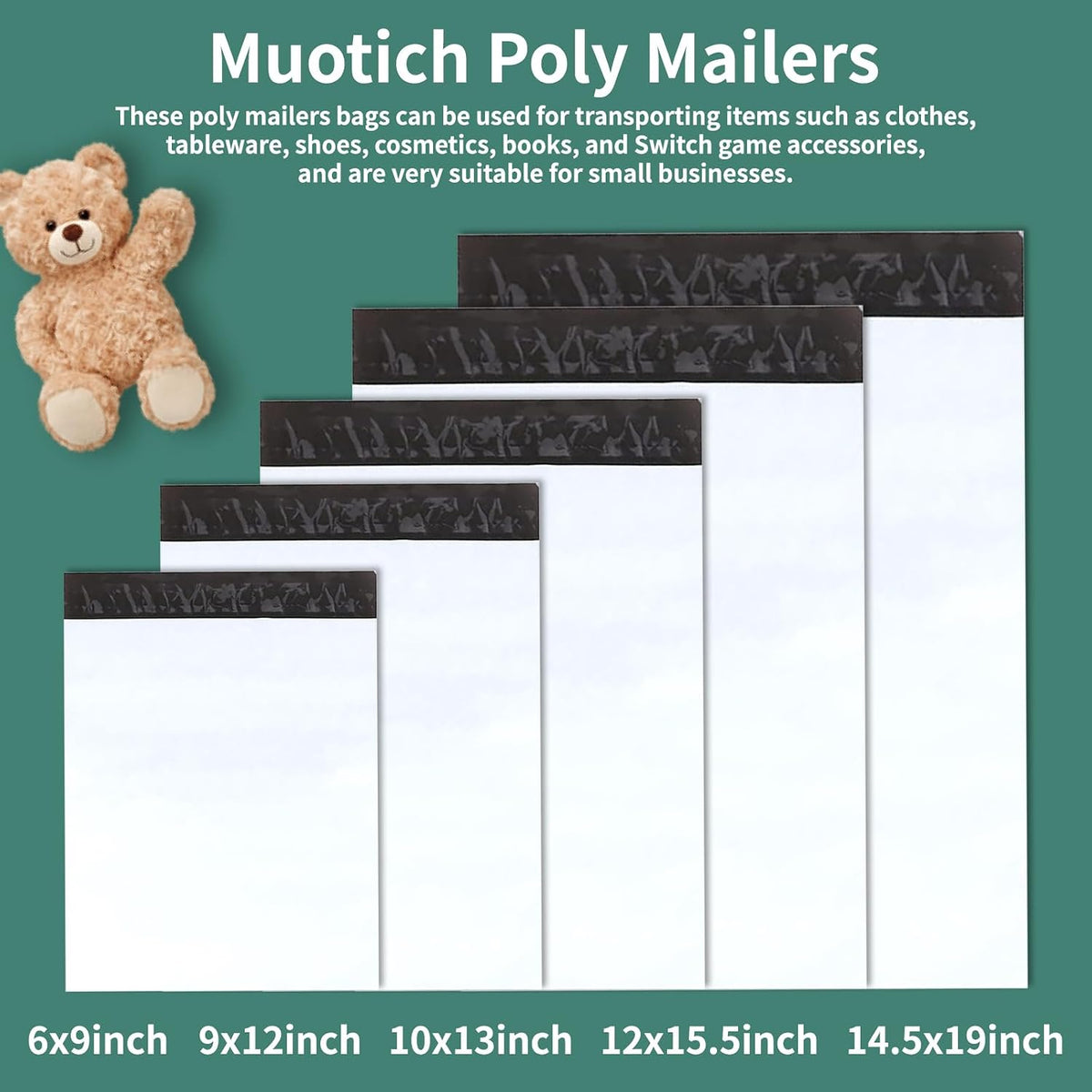 10x13 Inch Poly Mailers 100Pcs White, Self Adhesive Sealing Shipping Bags for Clothing