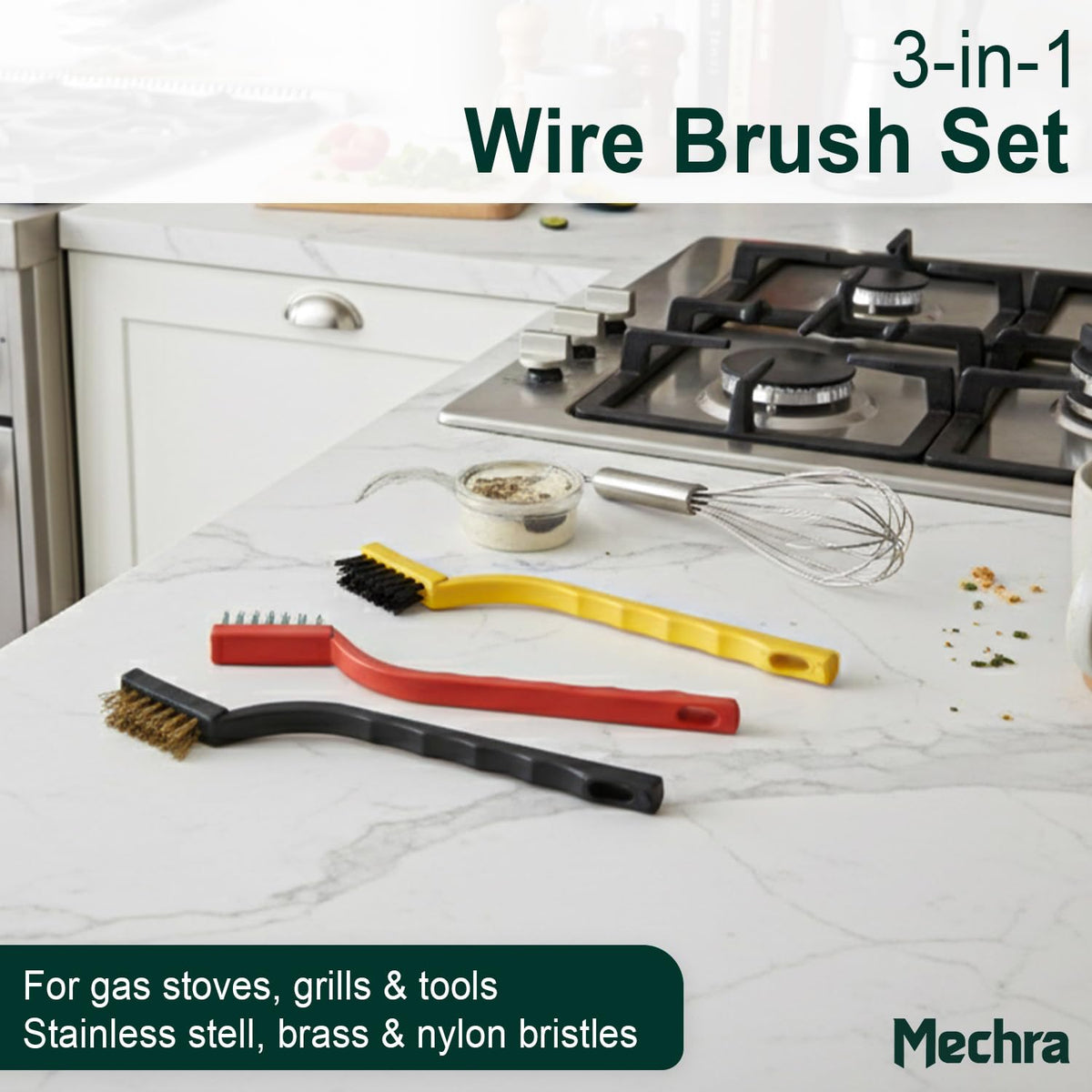 3-in-1 Wire Brush Set – Steel, Brass & Nylon Brushes for Cleaning Grills