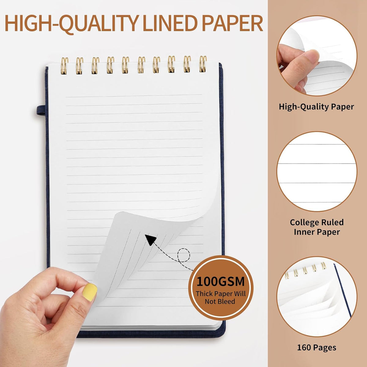 A5 Top Spiral Notebook, Fabric Hardcover College Ruled Journal