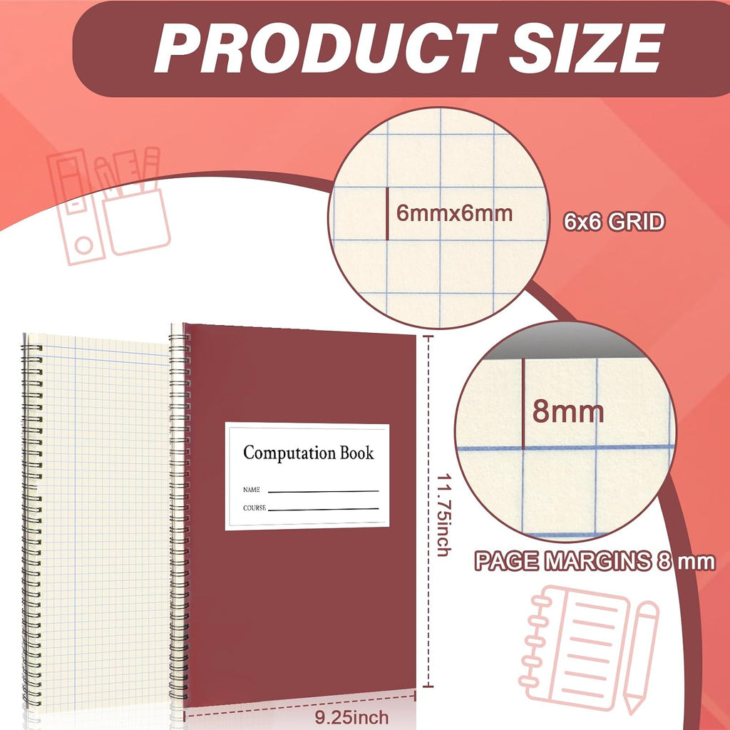 Computation Notebook Spiral 9 1/4" x 11 3/4" National Graph Paper 4 X 4 Quad Math