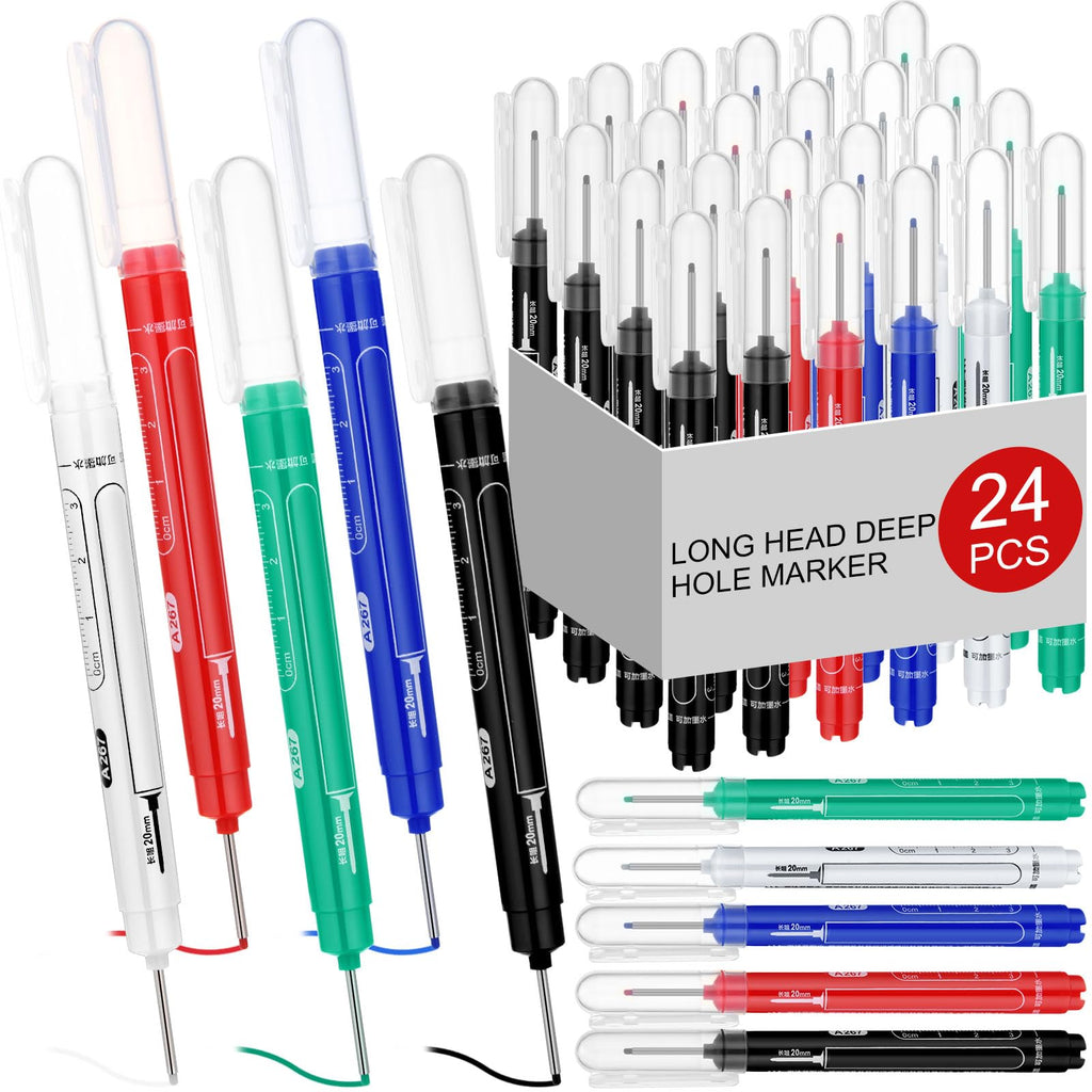 MotiMind 24 Pcs Long Nib Marker Bulk Deep Hole Marker, Black