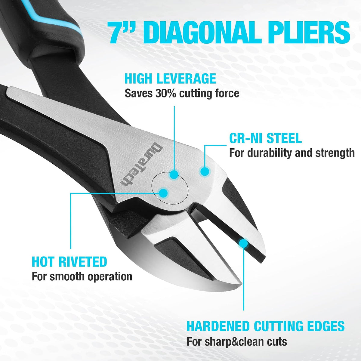 DURATECH 7" High Leverage Diagonal Cutters, Side Cutters, Wire Cutters