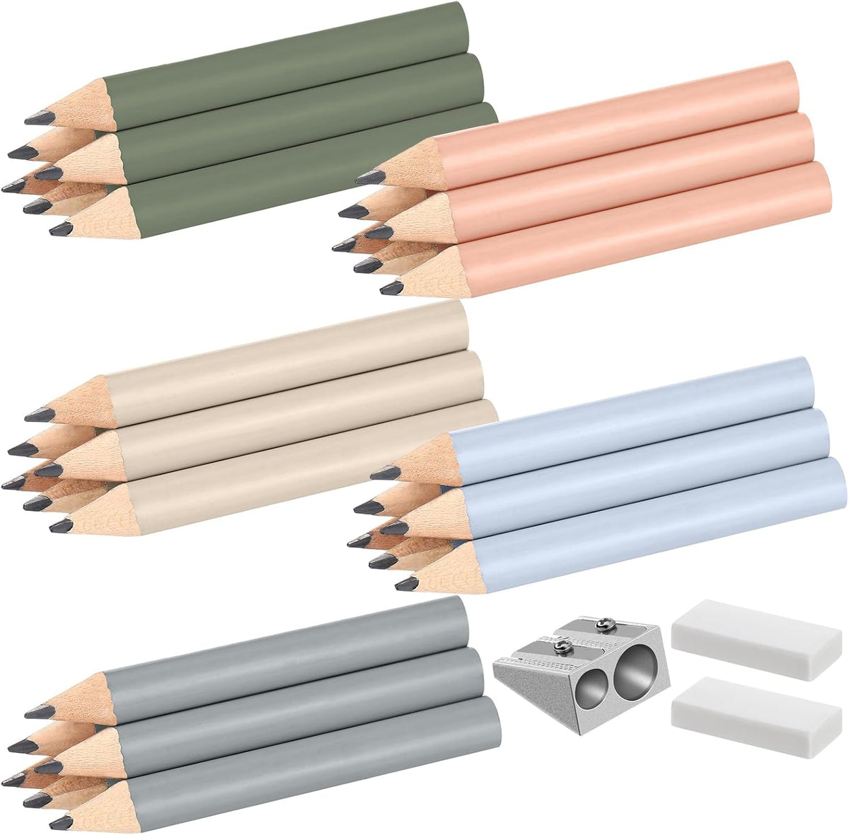 Marspark 30 Pcs Short Triangular Fat Pencils Jumbo Wood, Fresh Colors