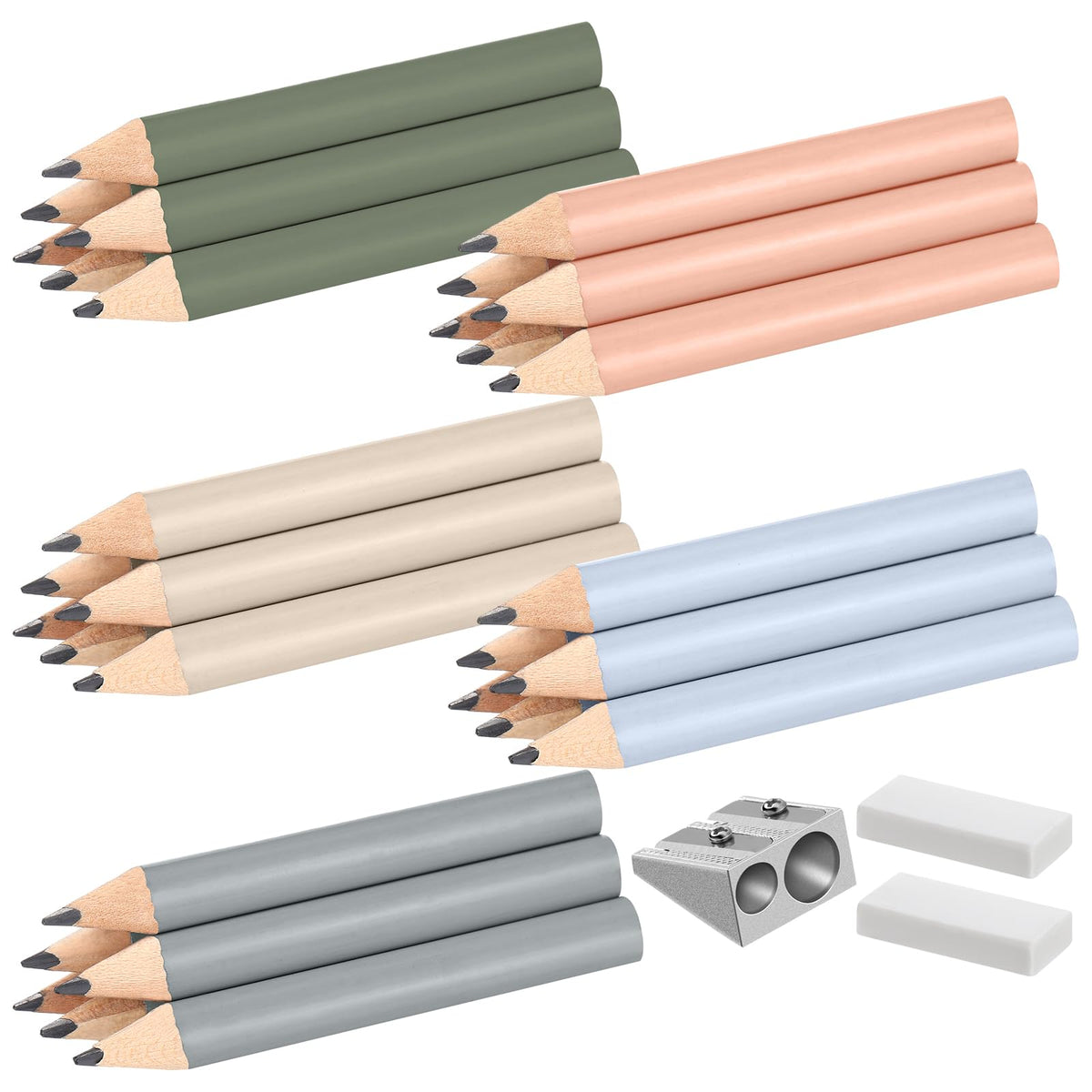Marspark 30 Pcs Short Triangular Fat Pencils Jumbo Wood, Fresh Colors