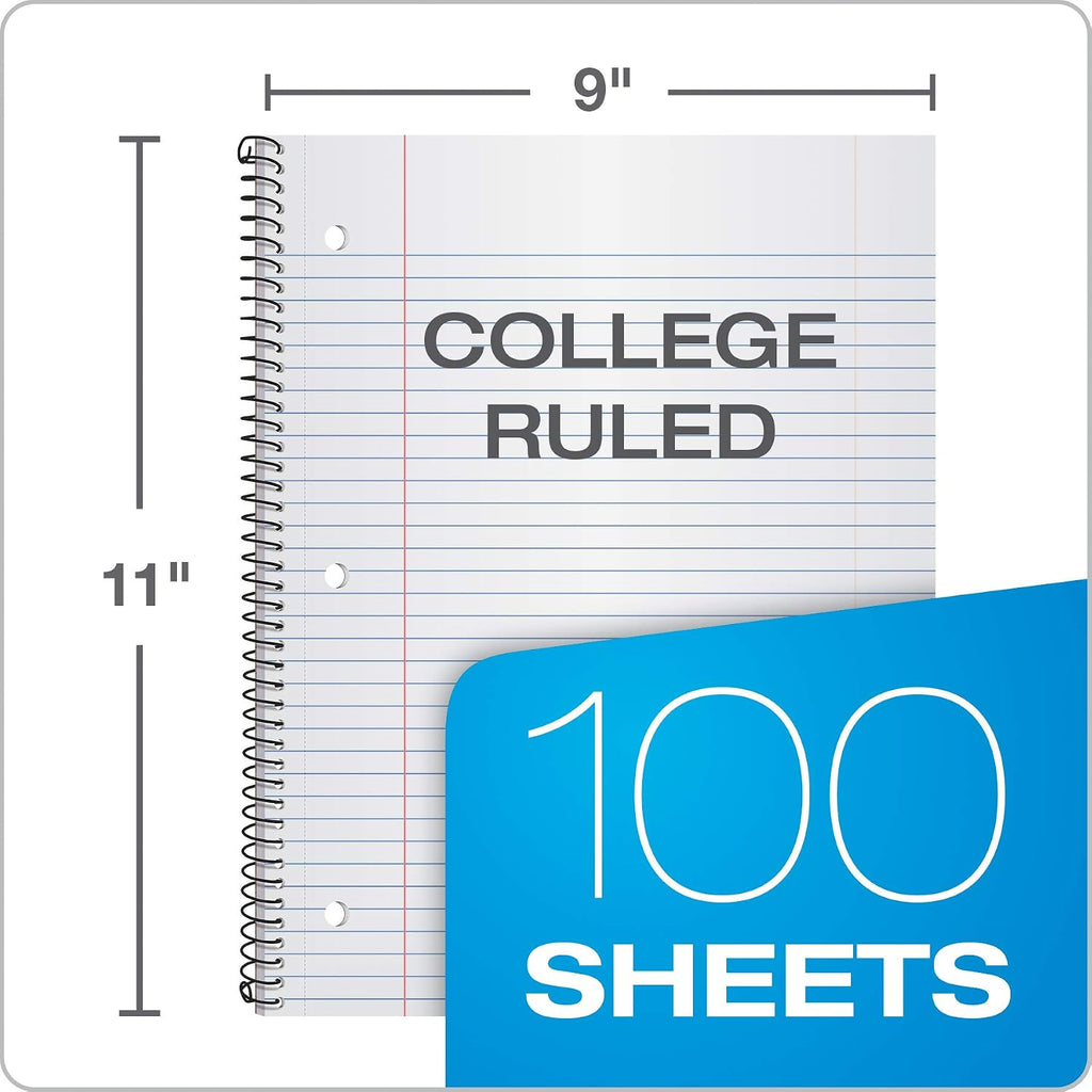 Oxford Spiral Notebook 3 Pack, 1 Subject, College Rule Journal, Durable Plastic Covers