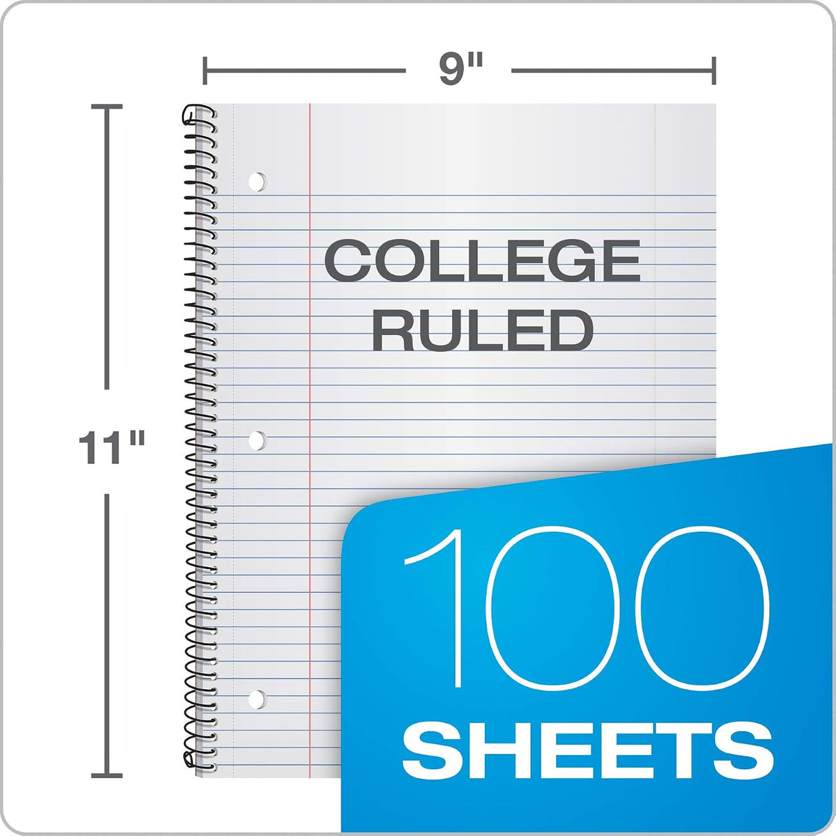 Oxford Spiral Notebook 3 Pack, 1 Subject, College Rule Journal, Durable Plastic Covers