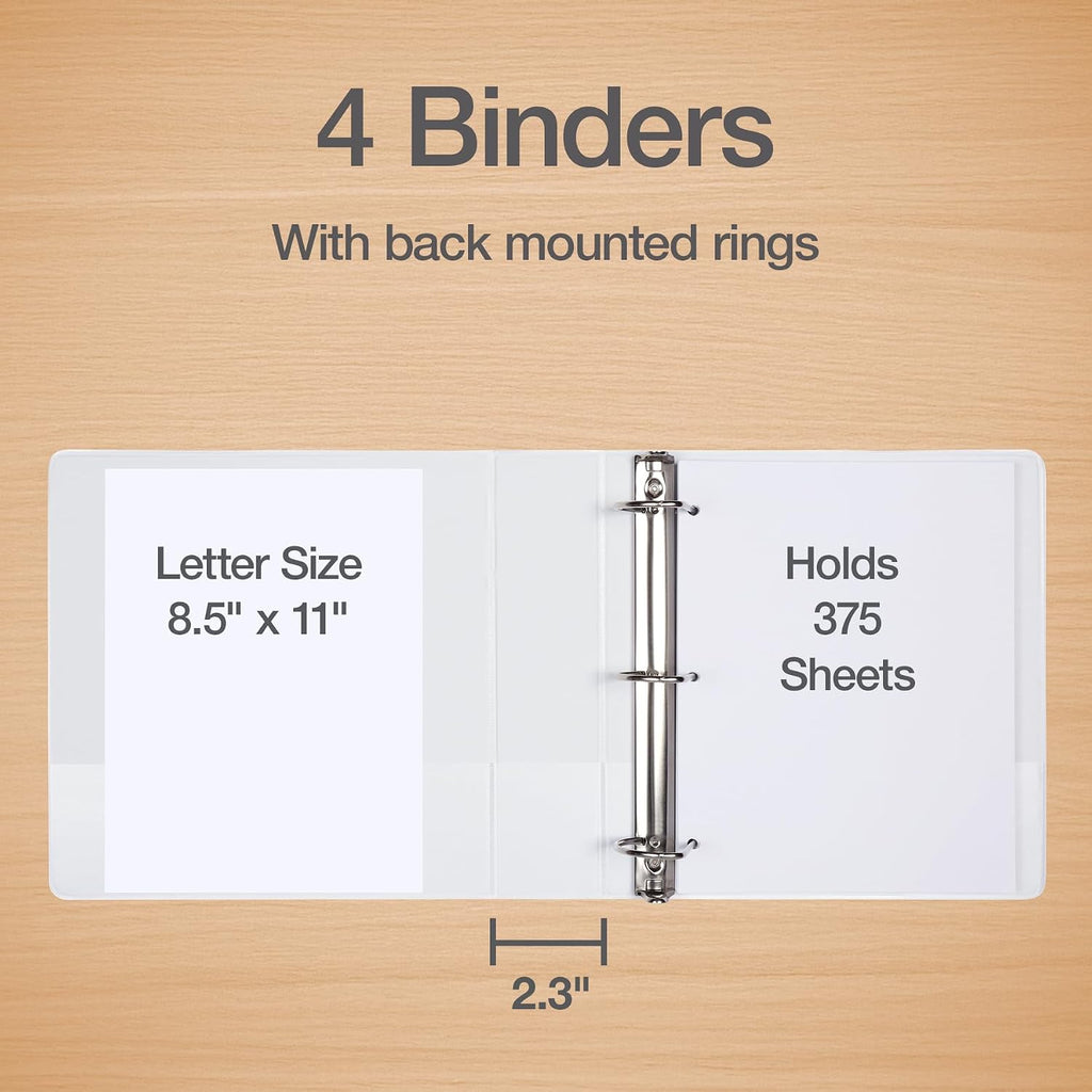 Oxford 1.5 Inch 3 Ring Binders, 4 Pack, White, Holds 375 Sheets