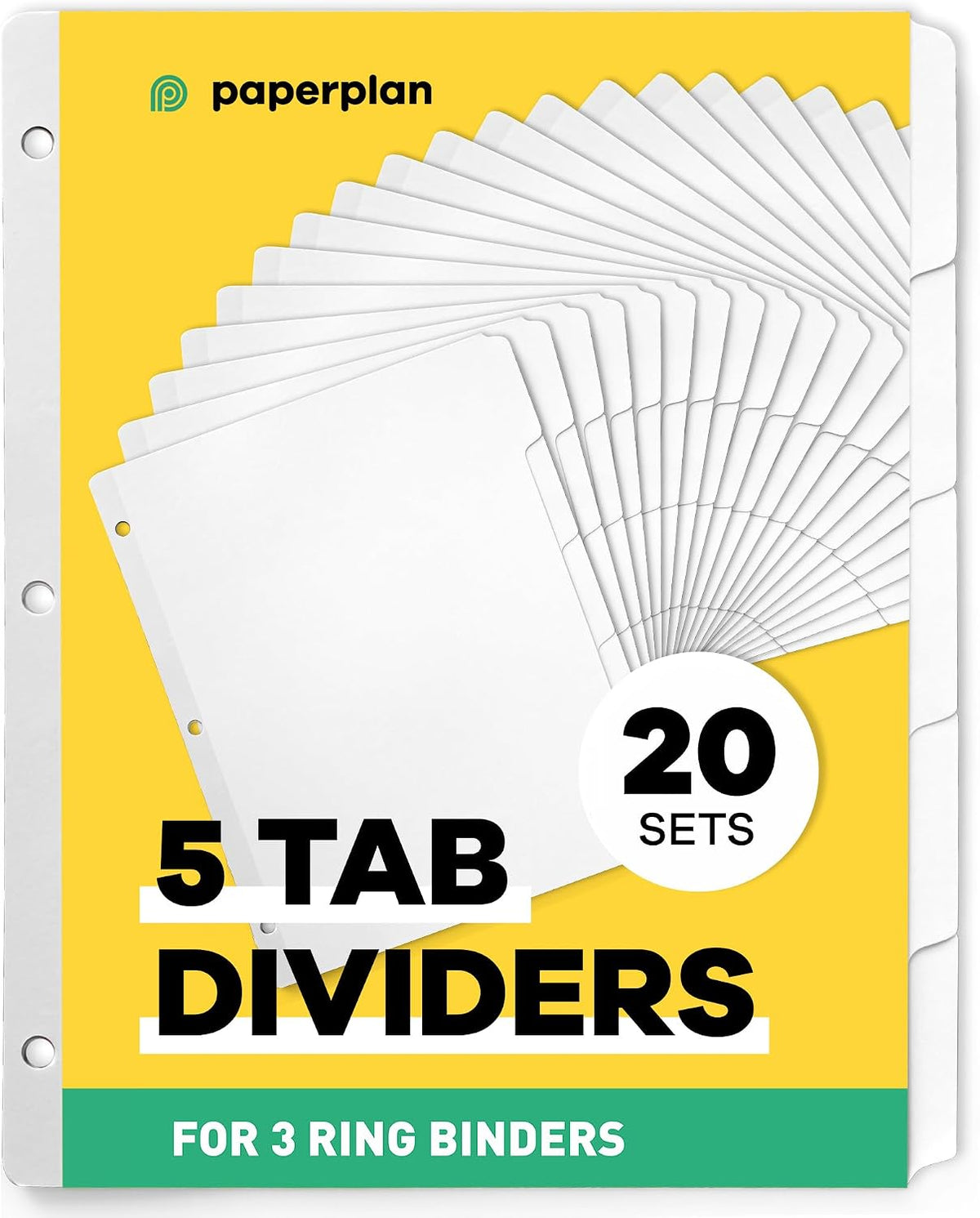 Binder Dividers with Tabs - (Set of 20) x 5 Tab Dividers for 3 Ring Binders, White