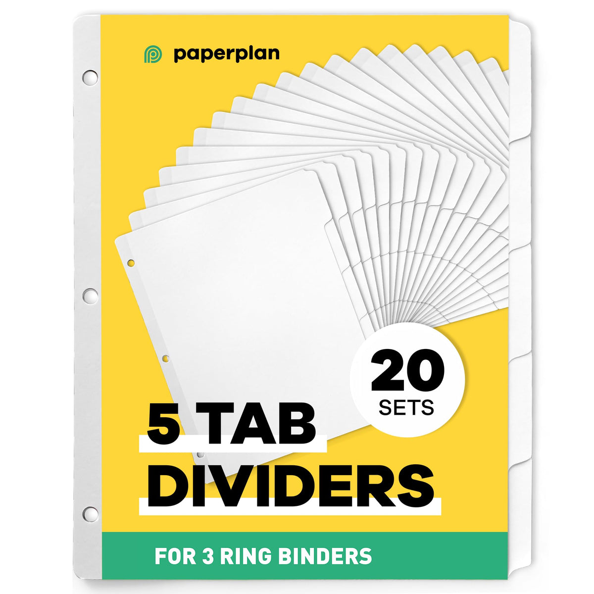 Binder Dividers with Tabs - (Set of 20) x 5 Tab Dividers for 3 Ring Binders, White