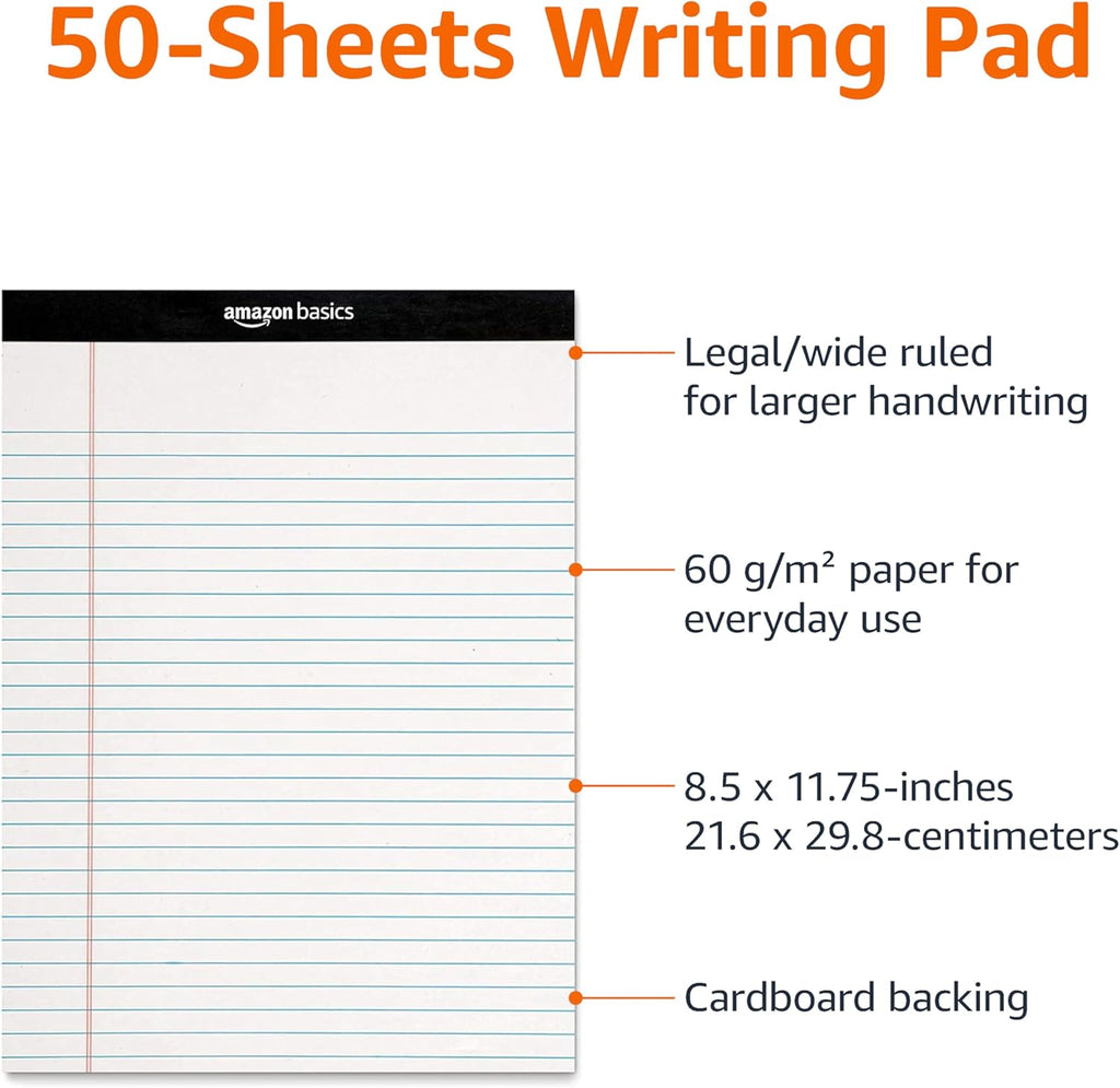 Amazon Basics Wide Ruled Lined Writing Note Pads for Office Supplies, 8.5" x 11.75"