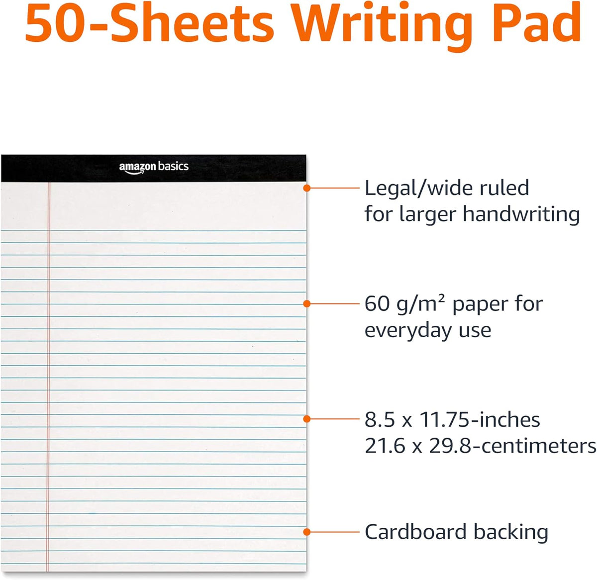 Amazon Basics Wide Ruled Lined Writing Note Pads for Office Supplies, 8.5" x 11.75"