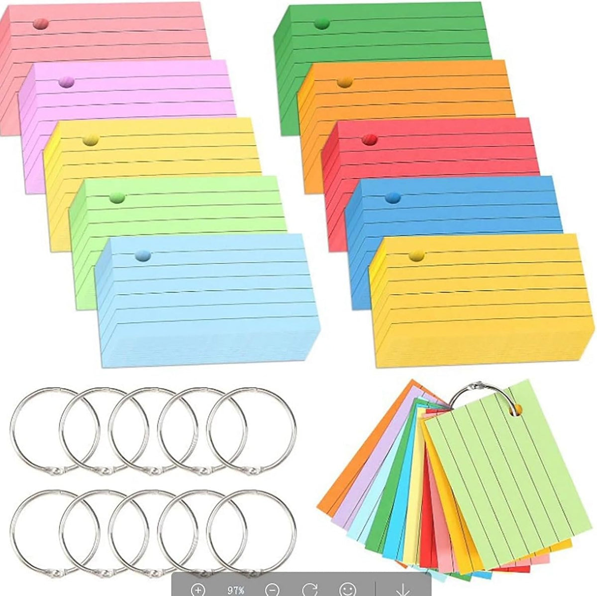 1000 Pcs Index Cards 2.91 x 2.01 Inch Color Flash Cards with Rings, Heavy Note Cards