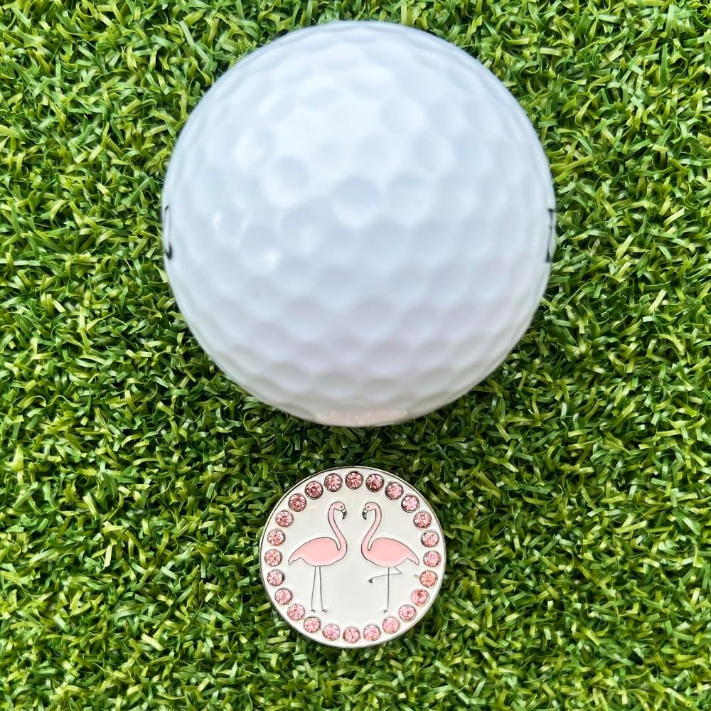 Giggle Golf Pink Plastic Divot Repair Tool with Metal Bling Flamingos Golf Ball Marker
