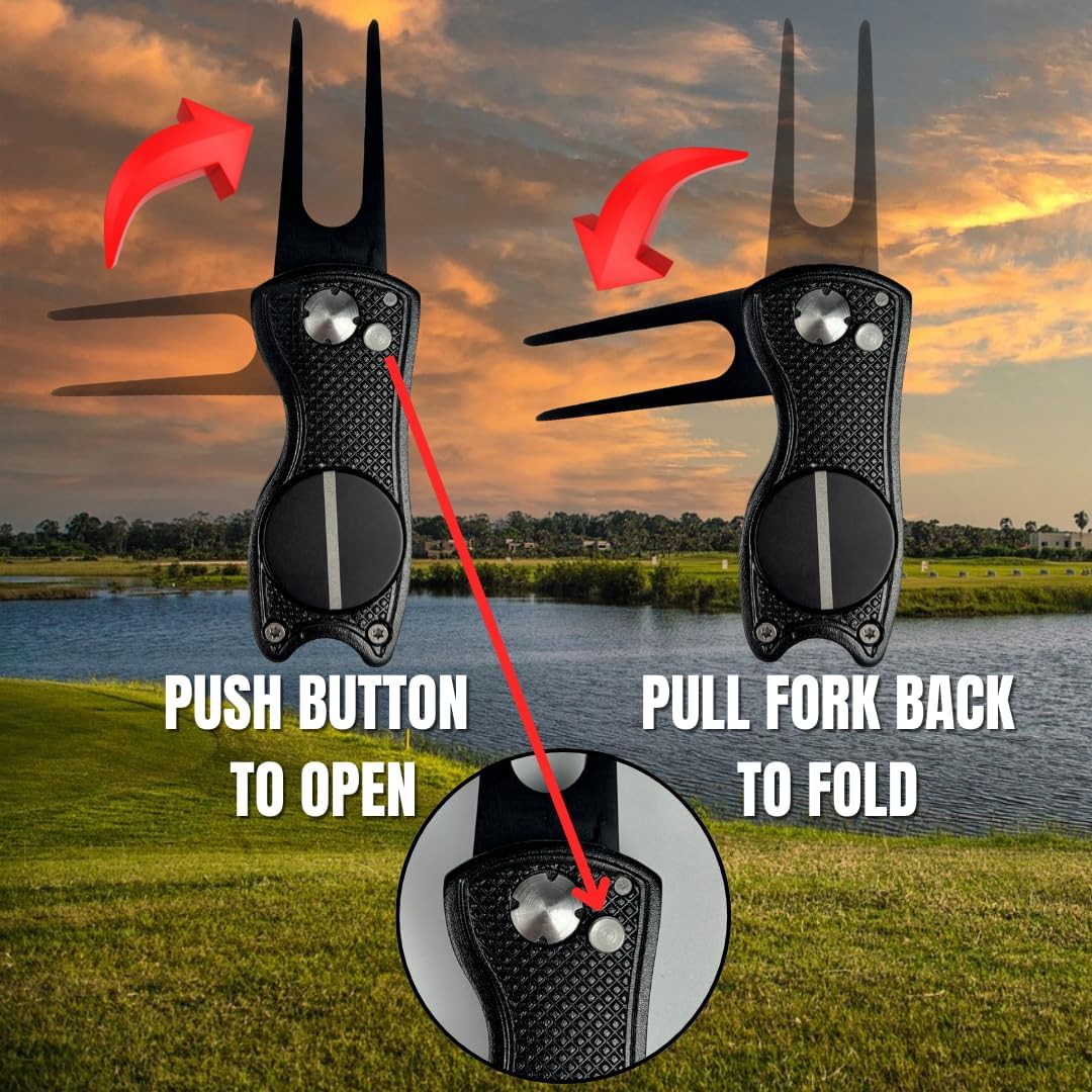 Against The Grain 5-in-1 Black Metal Golf Divot Tool with Magnetic Ball Marker